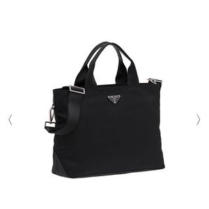 Prada Medium Double-Handle Nylon Tote Bag, Black